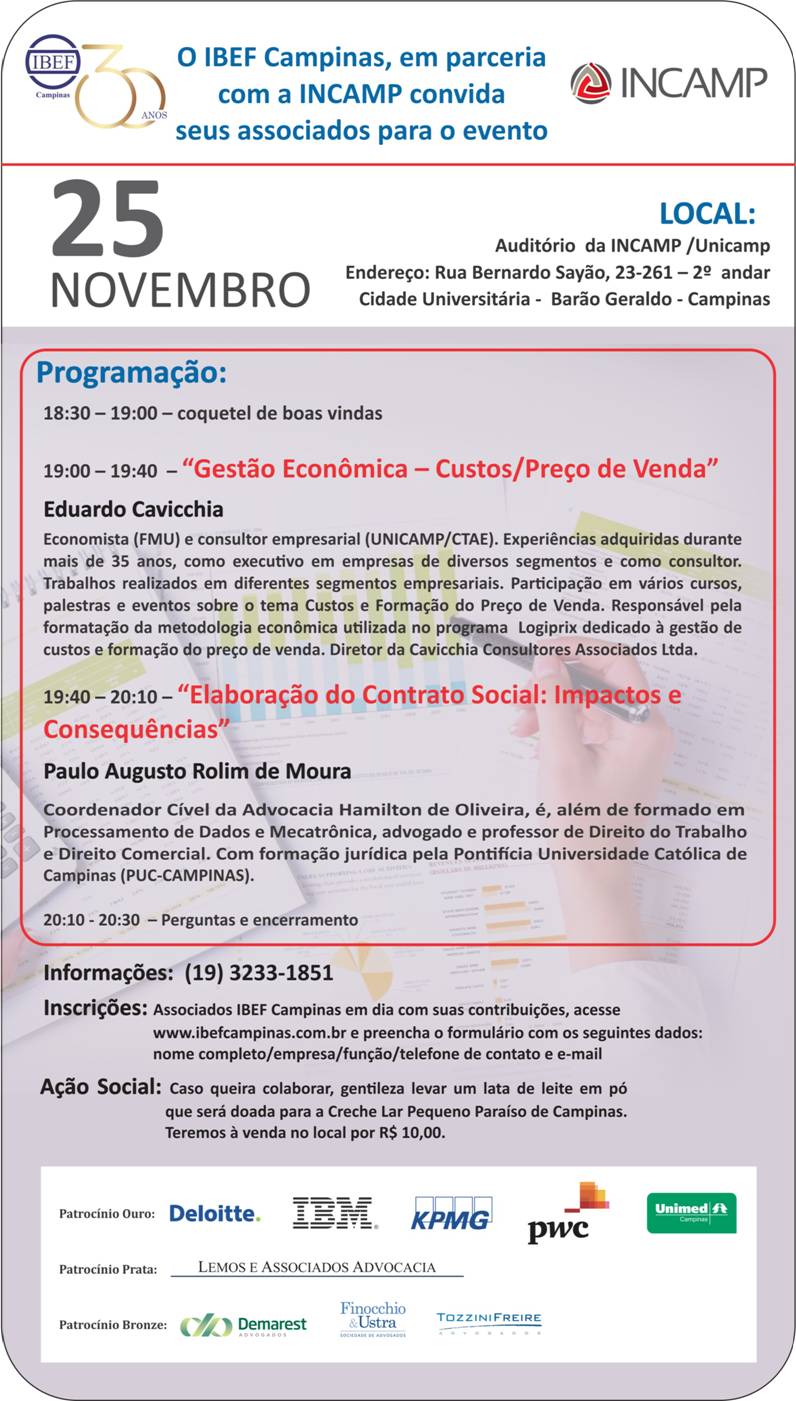Parceria IBEF Campinas e INCAMP – 25/11/2015